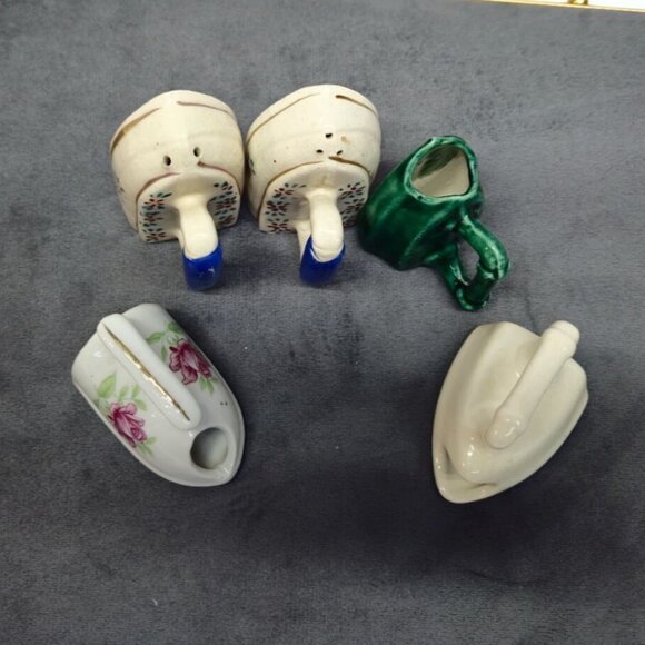 1960s Mini Ceramic Iron Figurines Set Of 5 Floral S&P shakers & more Japan - Picture 5 of 10